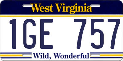 WV license plate 1GE757