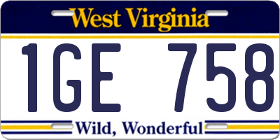 WV license plate 1GE758