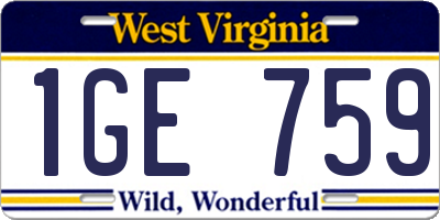 WV license plate 1GE759