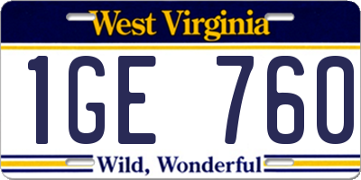 WV license plate 1GE760