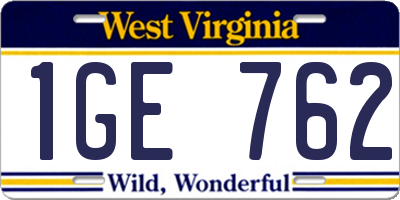 WV license plate 1GE762