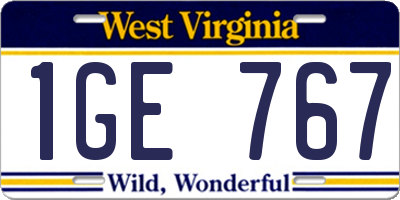 WV license plate 1GE767