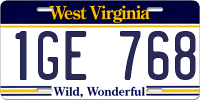 WV license plate 1GE768