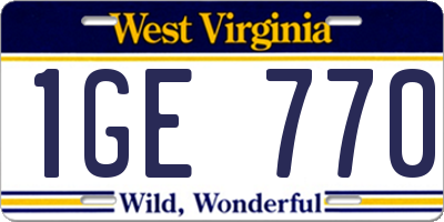 WV license plate 1GE770