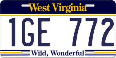 WV license plate 1GE772