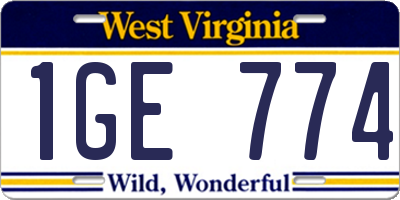 WV license plate 1GE774