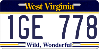 WV license plate 1GE778