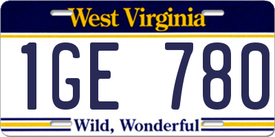 WV license plate 1GE780