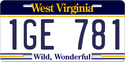 WV license plate 1GE781
