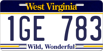 WV license plate 1GE783