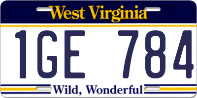 WV license plate 1GE784