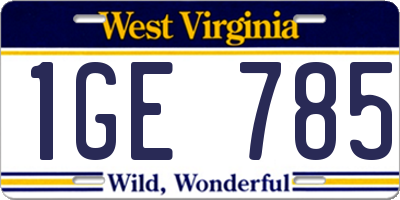WV license plate 1GE785
