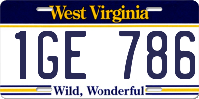 WV license plate 1GE786