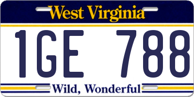WV license plate 1GE788