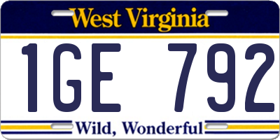 WV license plate 1GE792
