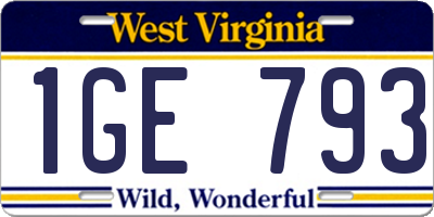 WV license plate 1GE793