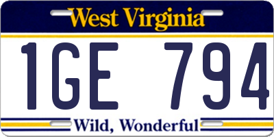 WV license plate 1GE794