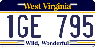 WV license plate 1GE795