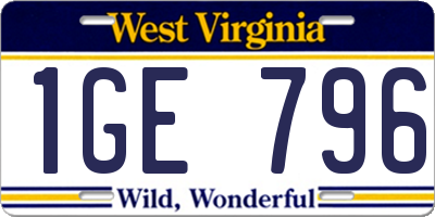WV license plate 1GE796