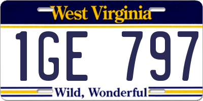 WV license plate 1GE797