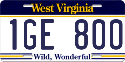 WV license plate 1GE800
