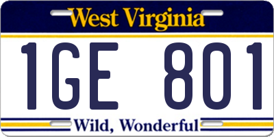 WV license plate 1GE801