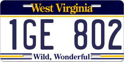 WV license plate 1GE802