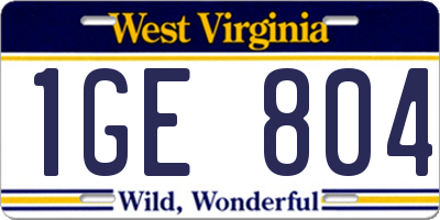 WV license plate 1GE804