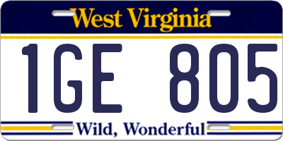 WV license plate 1GE805