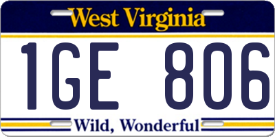 WV license plate 1GE806
