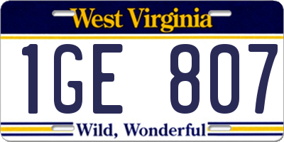 WV license plate 1GE807