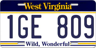 WV license plate 1GE809