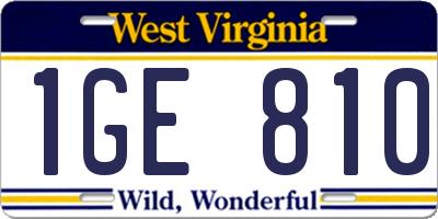 WV license plate 1GE810