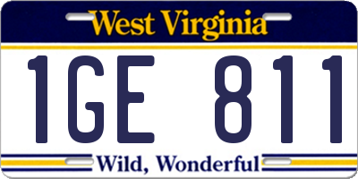 WV license plate 1GE811