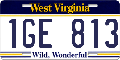 WV license plate 1GE813