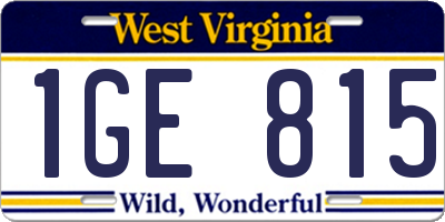 WV license plate 1GE815