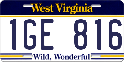 WV license plate 1GE816