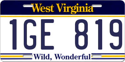 WV license plate 1GE819