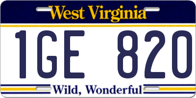 WV license plate 1GE820