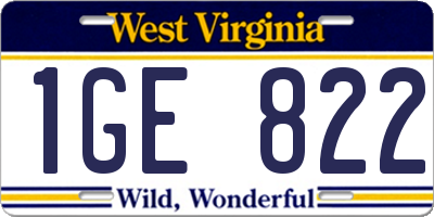 WV license plate 1GE822