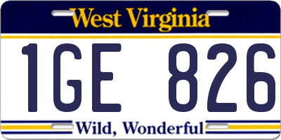 WV license plate 1GE826