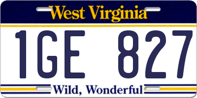 WV license plate 1GE827