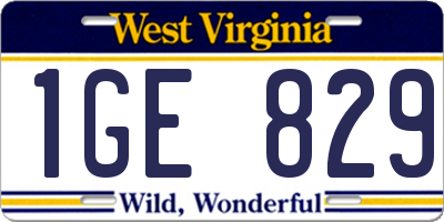 WV license plate 1GE829
