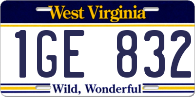 WV license plate 1GE832