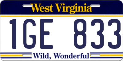 WV license plate 1GE833