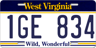 WV license plate 1GE834