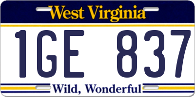 WV license plate 1GE837