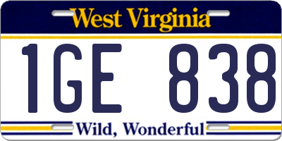 WV license plate 1GE838
