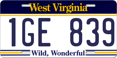 WV license plate 1GE839