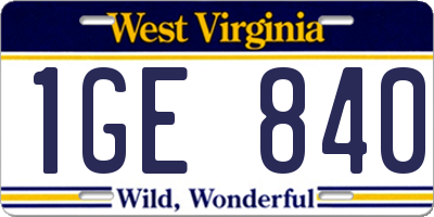 WV license plate 1GE840